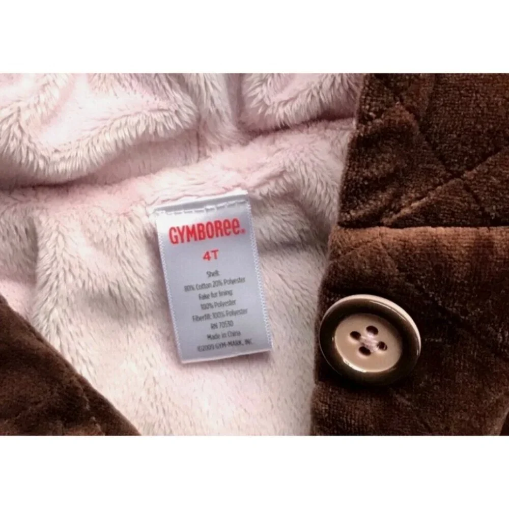 Gymboree Brown Quilted Plush Pink Fleece Lined Hooded Jacket Size 4T - Picture 2 of 4